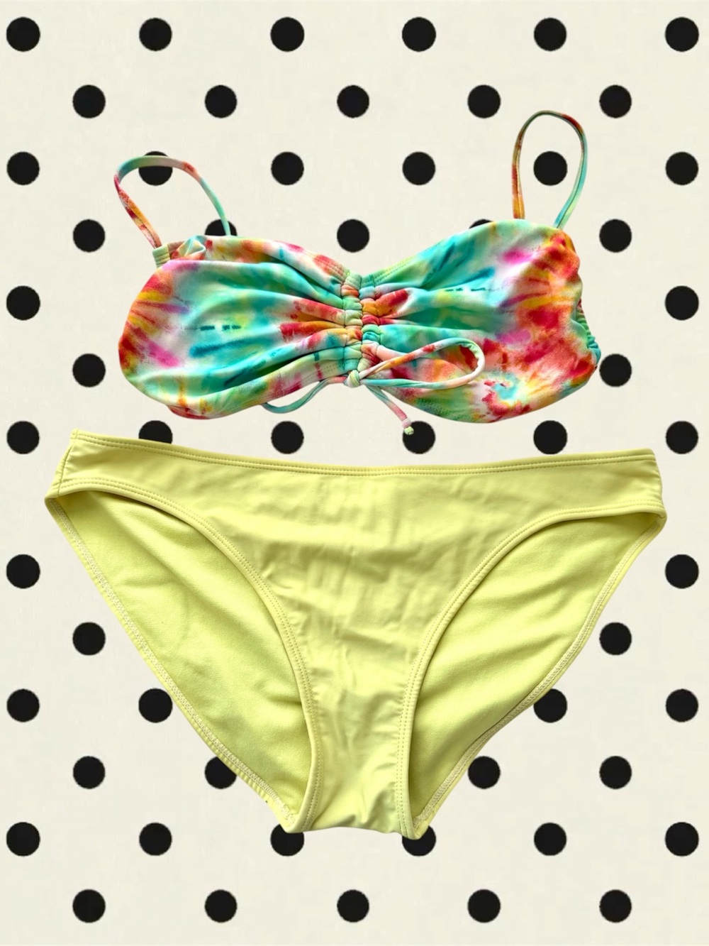 No Boundaries Tie-Dye Bandeau Top with Yellow Bikini Bottom